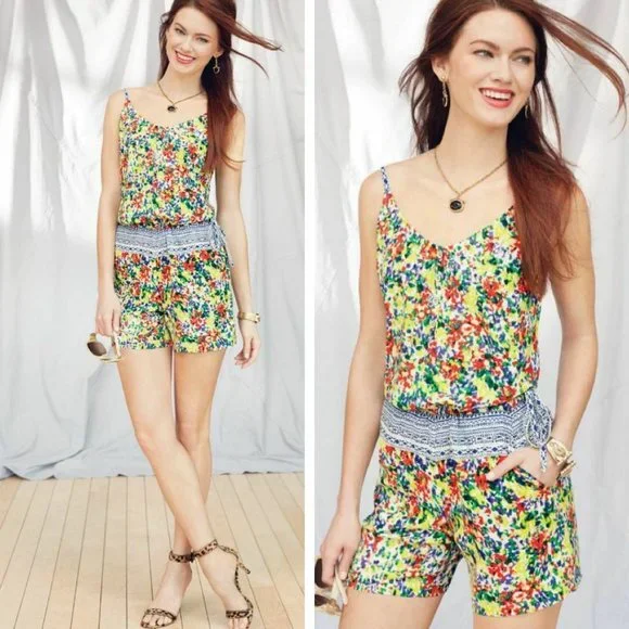 Cabi fiesta floral Cruise yacht romper size S Pockets colorful vacation casual - Picture 1 of 11